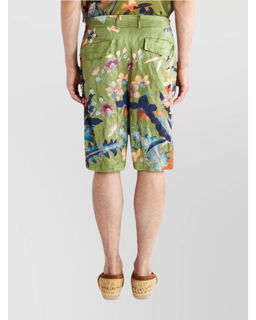 Etro Green Floral-Print Tailored Shorts for men