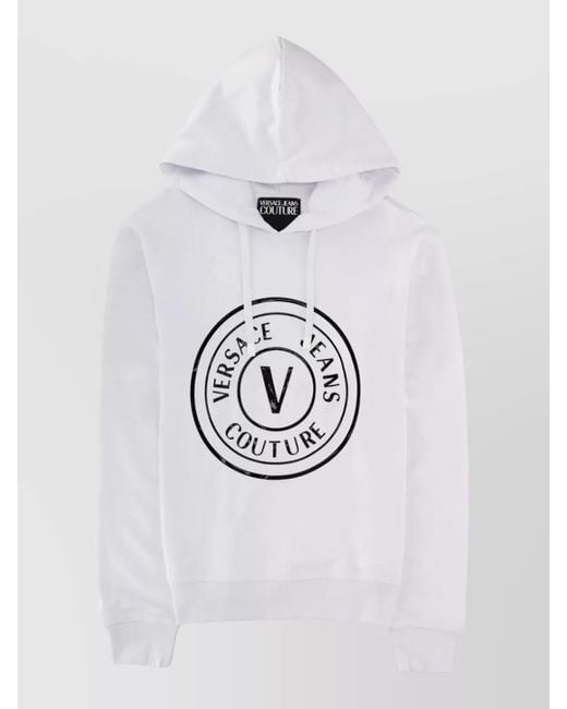 Versace Jeans Couture White Logo Hooded Sweater Drawstring Hood for men