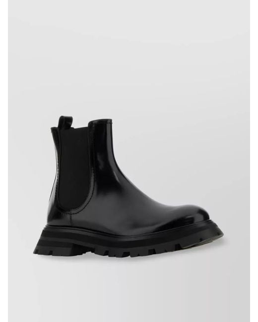 McQueen Black Leather Chelsea Ankle Boots