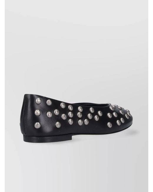 GIMAGUAS Black Studs Round Toe Flat Sole Ballerina Shoes