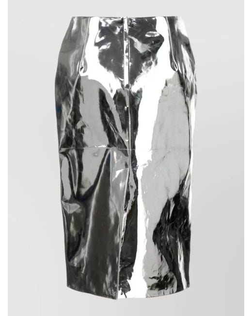Jil Sander Black High Waisted Leather Knee Length Pencil Skirt