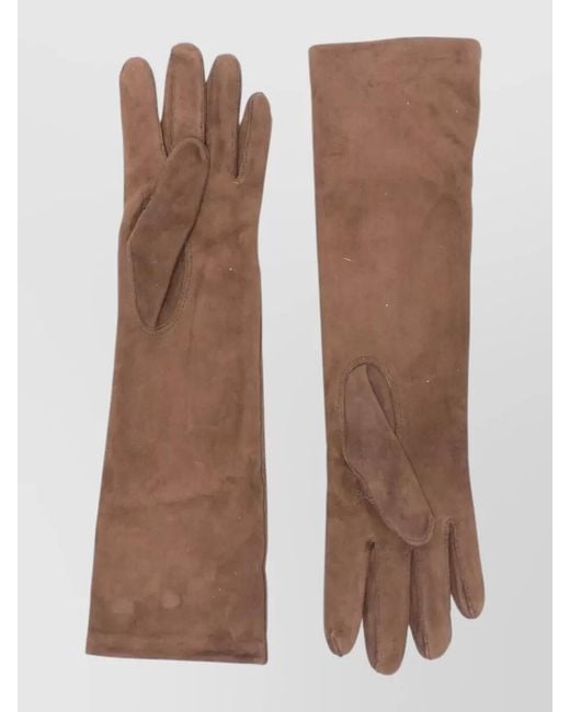 Max Mara Brown Afideesuedes Long Length Suede Finish Gloves