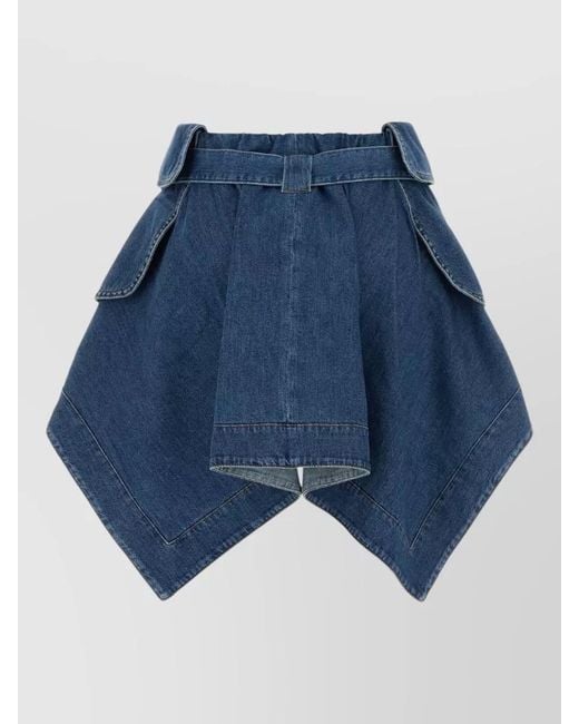 Loewe Blue Belted Denim Skirt Asymmetric Hem Pockets