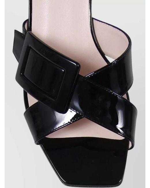 Roger Vivier Black Buckle Mule Sandals Open Toe Block Heel