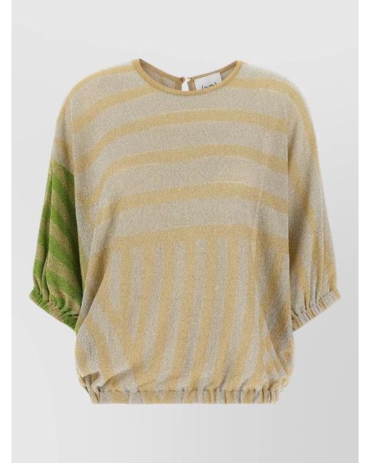 Nude Natural Lurex Sweater Round Neck Striped Design