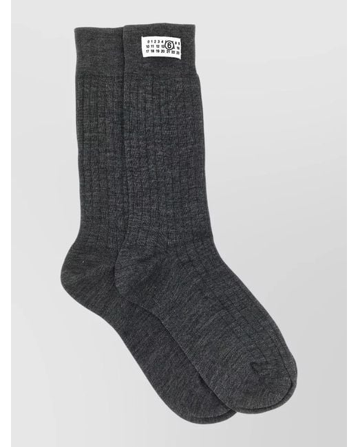 MM6 by Maison Margiela Black Signature Numeric Ribbed Mid Calf Socks