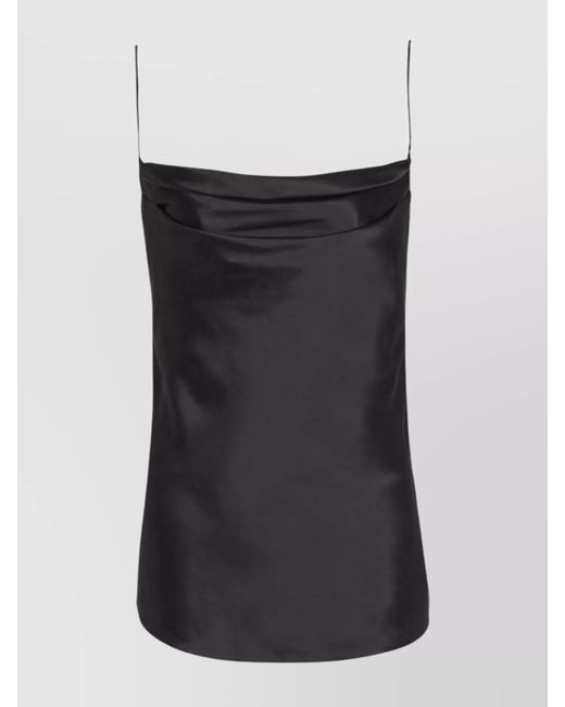 Balmain Black Sleeved Draped Satin Top