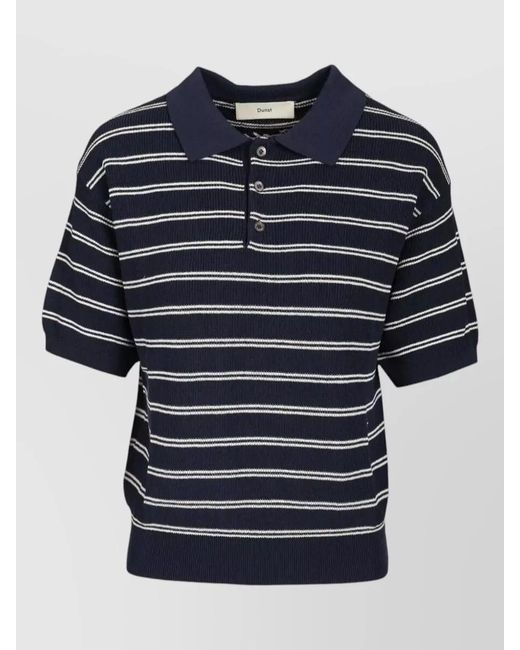 DUNST Blue Cotton Blend Polo Shirt Striped Design