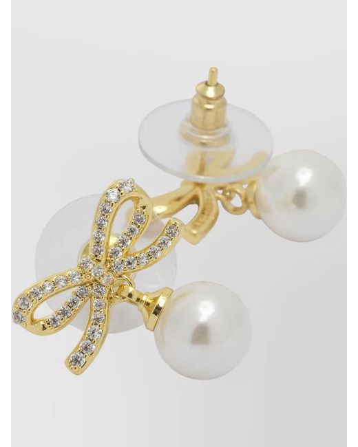 Self-Portrait Metallic Crystal-Embellished Bow Pearl Earrings