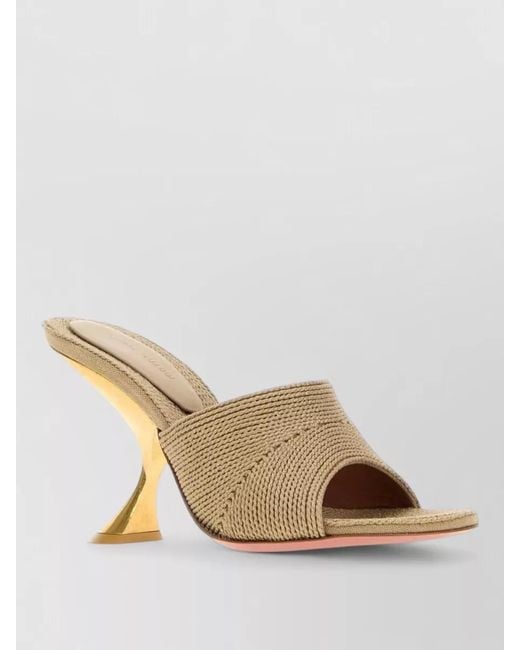 AMINA MUADDI Natural Taylor Mules Curved Heel Peep Toe Textured