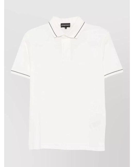 Emporio Armani White Logo Cotton Polo Shirt Contrast Trim for men