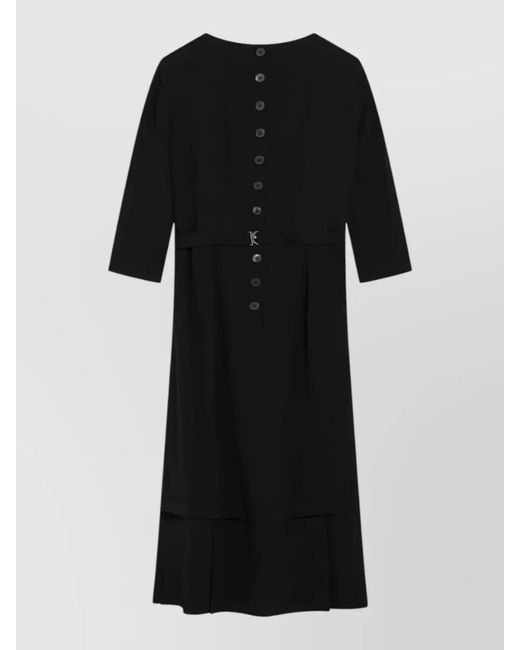 Prada Black Midi Dress Belted Waist Three Quarter Sleeves