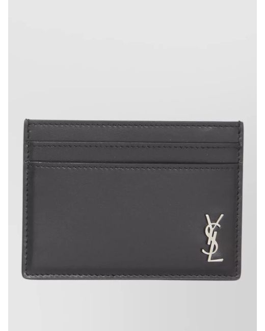 Saint Laurent Gray Calfskin Leather Small Cardholder for men