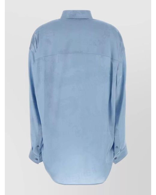 Balenciaga Blue Silk Shirt Button Down Collar Pocket