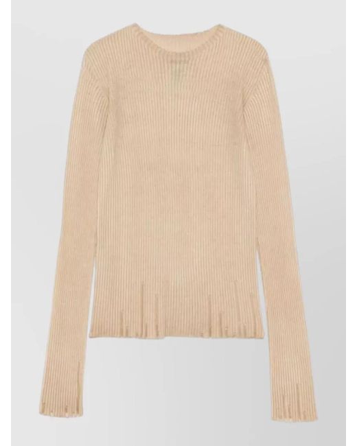 Uma Wang Natural Long Sleeve Ribbed Knit Patch Blouse