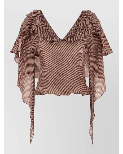 Kiko Kostadinov Brown Plexus Cropped Striped Sheer Blouse Top