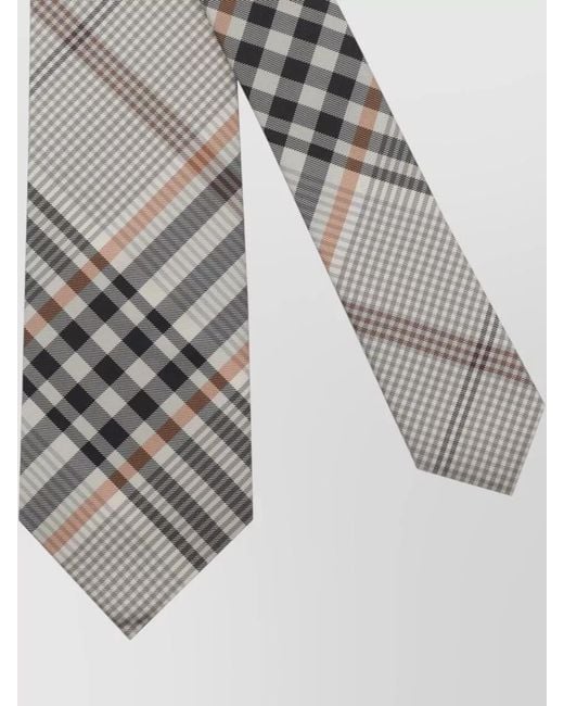 Burberry White Slim Silk Tie Check Pattern Design for men