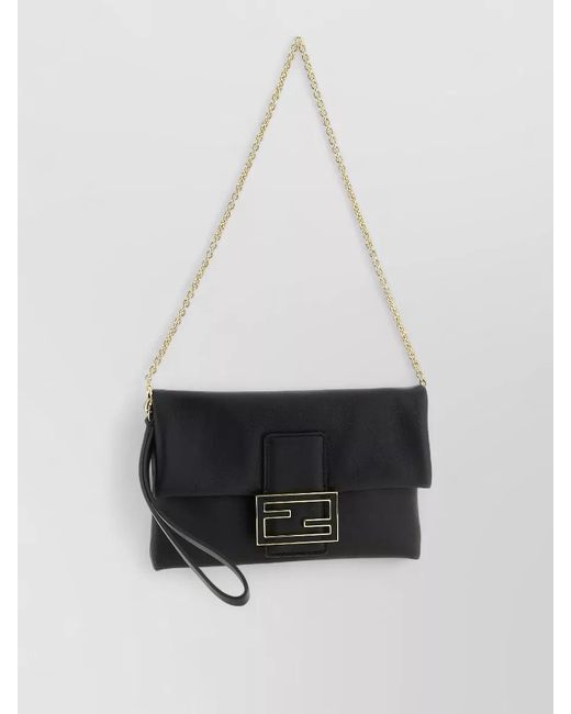 Fendi Black Mamma Baguette Lamb Leather Clutch Bag