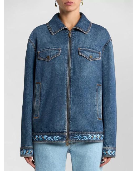 Etro Blue Relaxed Fit Denim Jacket Pointed Collar
