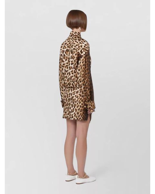 Sportmax Metallic Cinema Shirt Dress Leopard Print Waist Tie