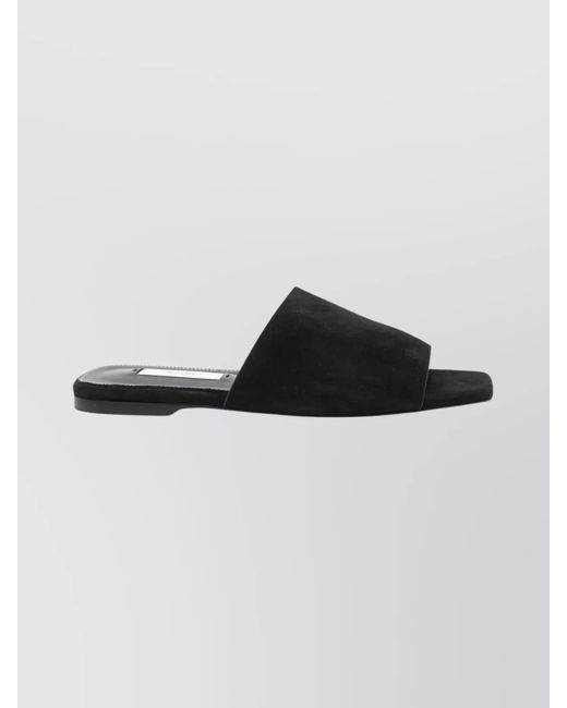 Totême Black Velvet Leather Flat Sandals
