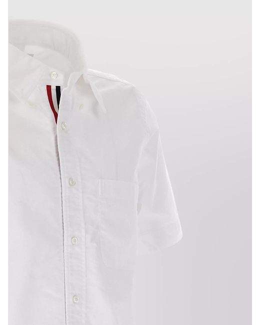 Thom Browne White Straight Fit Short Sleeve Cotton Shirt for men