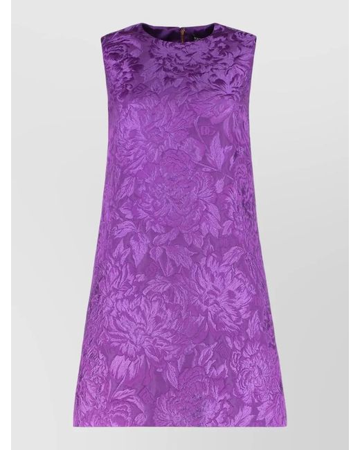 Dolce & Gabbana Women's Purple Sleeveless Floral Jacquard Textured Mini  Dress