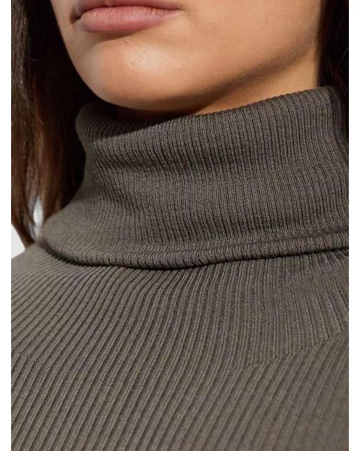 Rick Owens Brown Knit Top Fitted Silhouette Long Sleeves Turtleneck