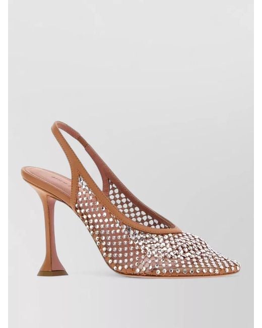 AMINA MUADDI Pink Mesh Rhinestone Slingback Mules Pointed Toe