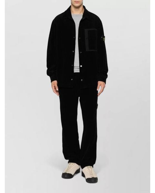 Stone Island Black Corduroy Pants Belt Loops Rear Patch Pocket for men