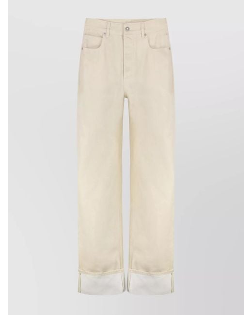 Bottega Veneta Natural Cotton Wide-Leg Turned-Up Jeans