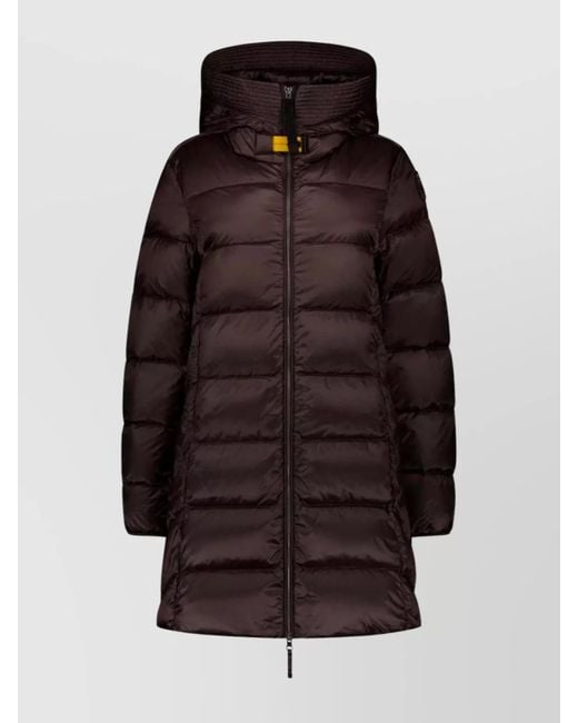 Parajumpers Brown Long Quilted Down Jacket And Hood
