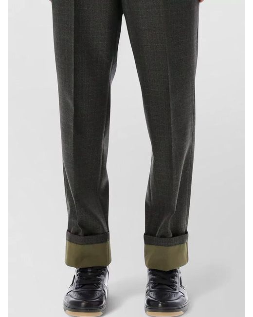 Prada Black Slim Tailored Wool Trousers Contrast Waistband Cuffs for men