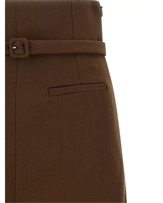 AMI Brown Virgin Wool High-Waist Belted Midi Pencil Skirt