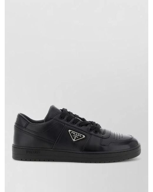 Prada Black Downtown Lace Up Leather Low Sneakers for men