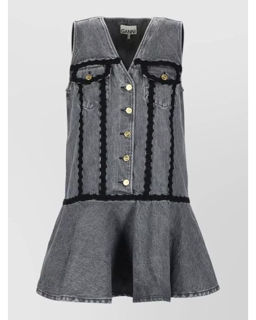 Ganni Gray Cotton Mini Dress