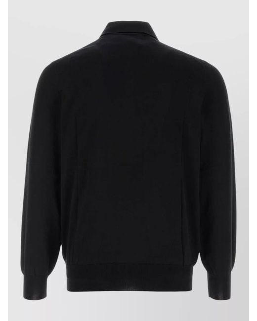Brunello Cucinelli Black Cotton Polo Shirt Collared Ribbed Cuffs Hem for men