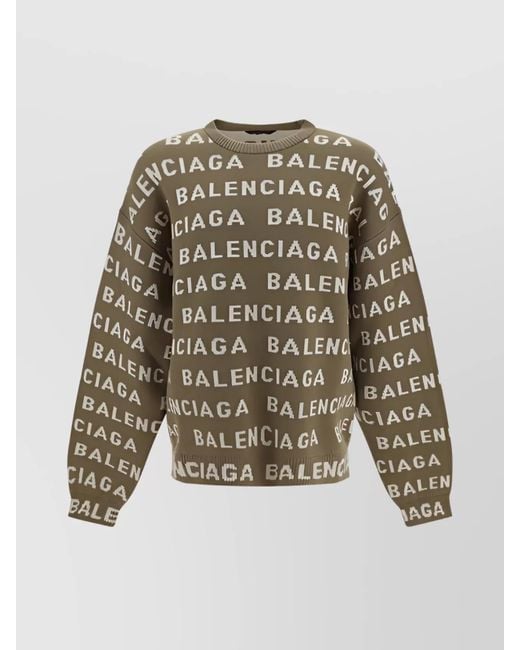 Balenciaga Brown Logo Knit Wool Crewneck Jumper for men