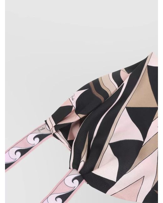 Emilio Pucci Multicolor Silk Head Scarf Geometric Pattern Long Ties