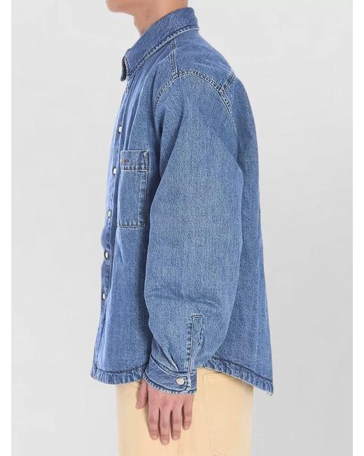 Jacquemus Blue Padded Denim Shirt Boxy Cut Collar for men