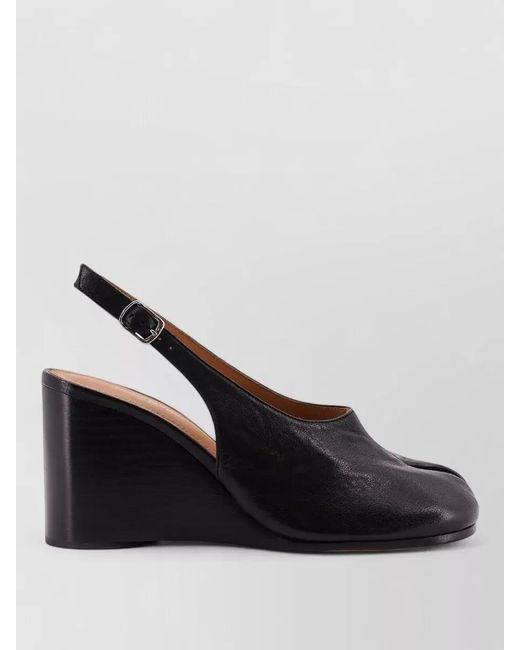Maison Margiela Blue Tabi Leather Open Toe Wedge Pumps