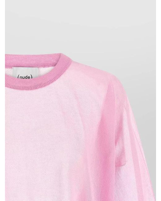 Nude Pink Semi Sheer Cotton Crew Neck Sweater