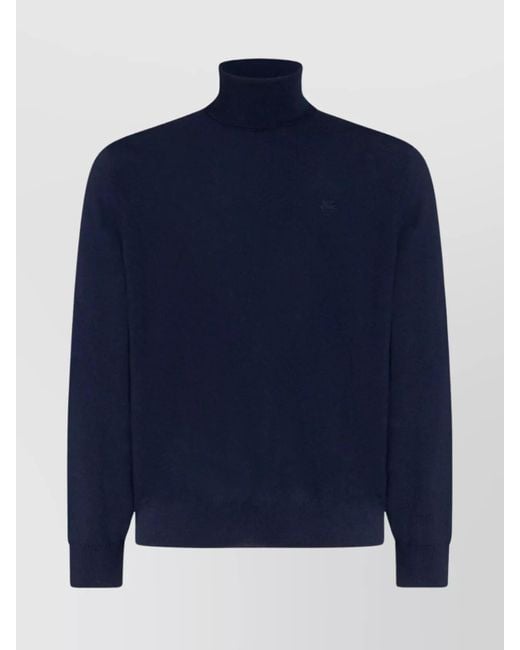 Etro Blue Wool Turtleneck Jumper for men