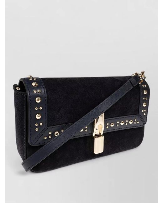 Furla Black Iride S Clutch Bag Suede Strap Studs