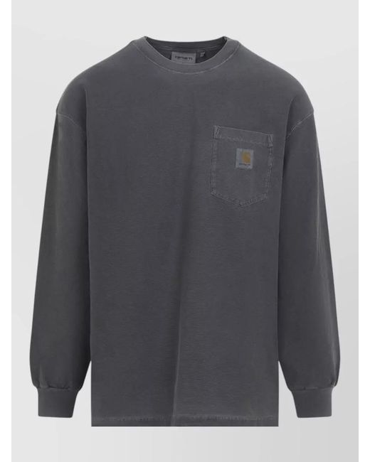 Carhartt Gray Long Sleeve Loose Pocket Cotton T Shirt for men