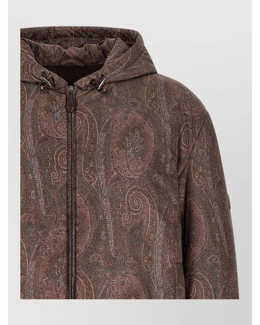 Etro Brown Arnica Hooded Bomber Jacket Paisley Pattern for men