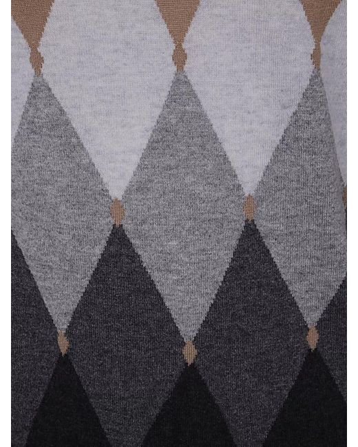 Ballantyne Gray V Neck Argyle Knit Long Sleeve Jumper for men