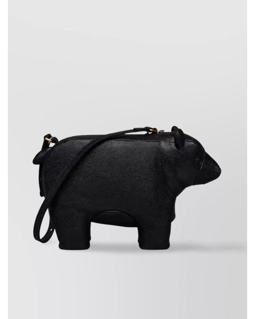 Thom Browne Black Bear Baguette Bag Pebble Grain Leather for men