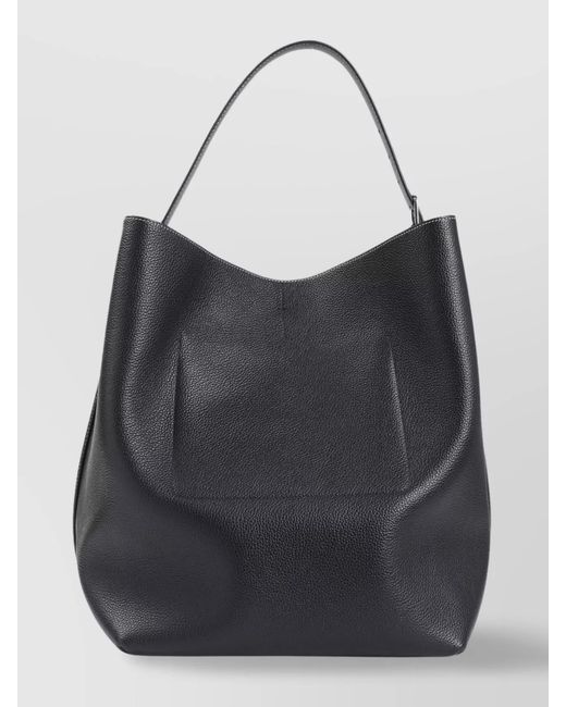 Totême Black Belted Leather Tote Bag With Stitching