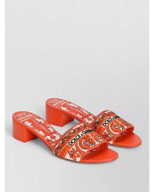 Dolce & Gabbana Red Maiolica Pattern Mules Block Heel Open Toe